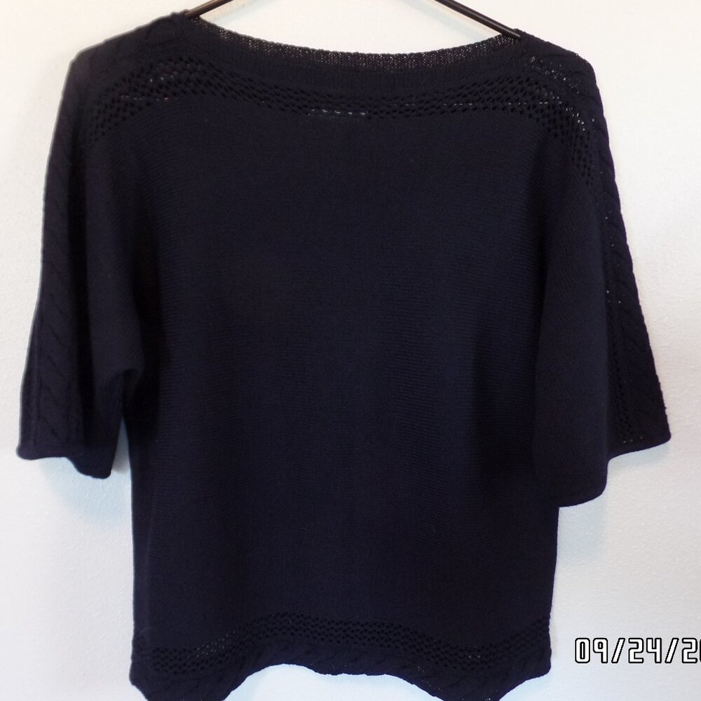 St John Women's Sweater Navy 1/2 Sleeve Unique detail